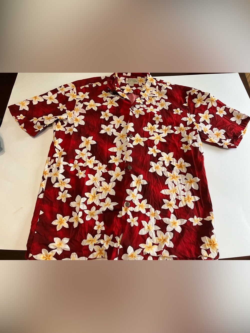 VTG Royal Hawaiian Creations Red Aloha Button Up Shirt Mens Sz L Beach Vacation